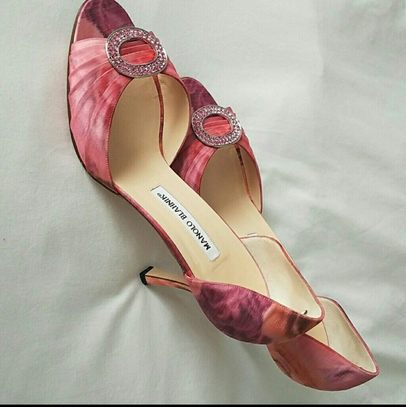 NWOT Vintage Manolo Blahnik D'orsay Pink floral satin Swarovski Sedarby 39.5 - Picture 2 of 9